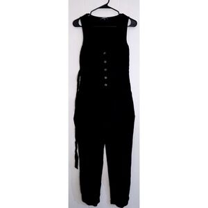 Express XS Black Button‎ Front Sleeveless Jumpsuit Tie Waist Rayon Blend Casual